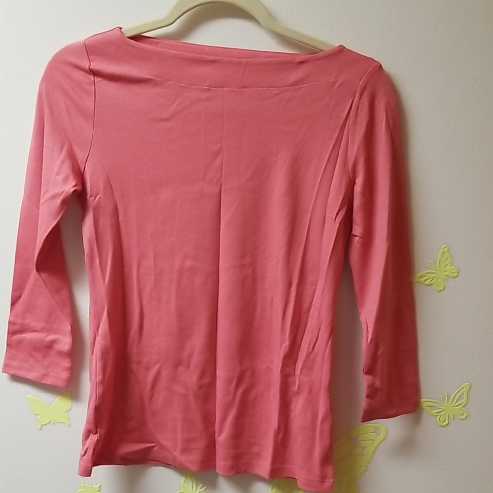 Ann Taylor Pink Fitted Blouse with 3/4 Sleeves